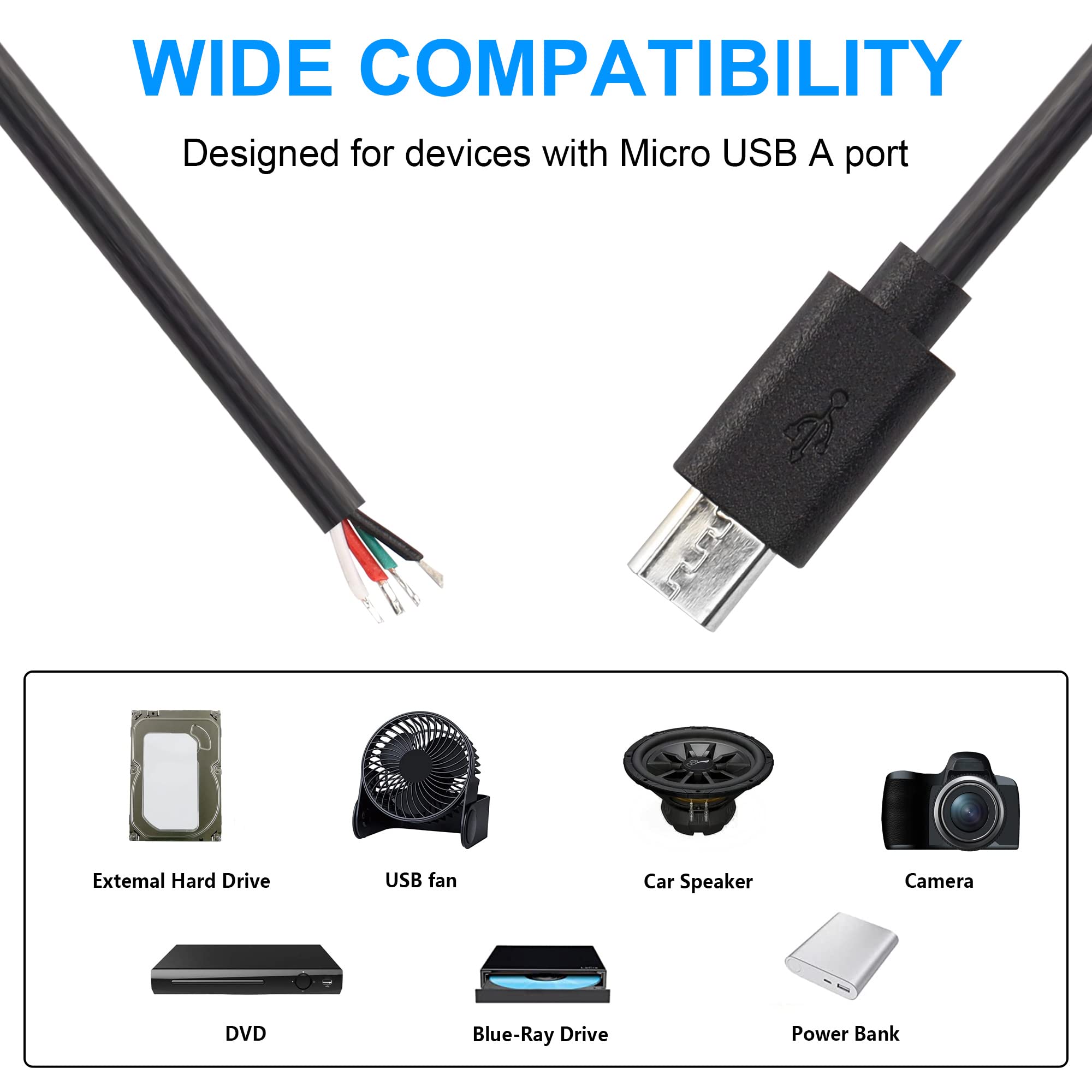 Amazon.co.jp: Micro USB 裸線 オープンエンド ピグテールケーブル 24V