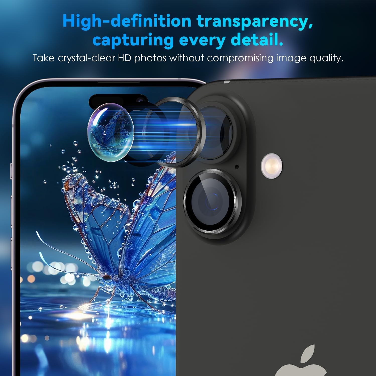 OpenTech® Premium Camera Lens Protector Compatible For iPhone 17/16 /16 Plus (Black) – 9H Tempered Glass, Military-Grade Anti-Scratch, Case-Friendly, Easy Install Frame — Amazon image 2