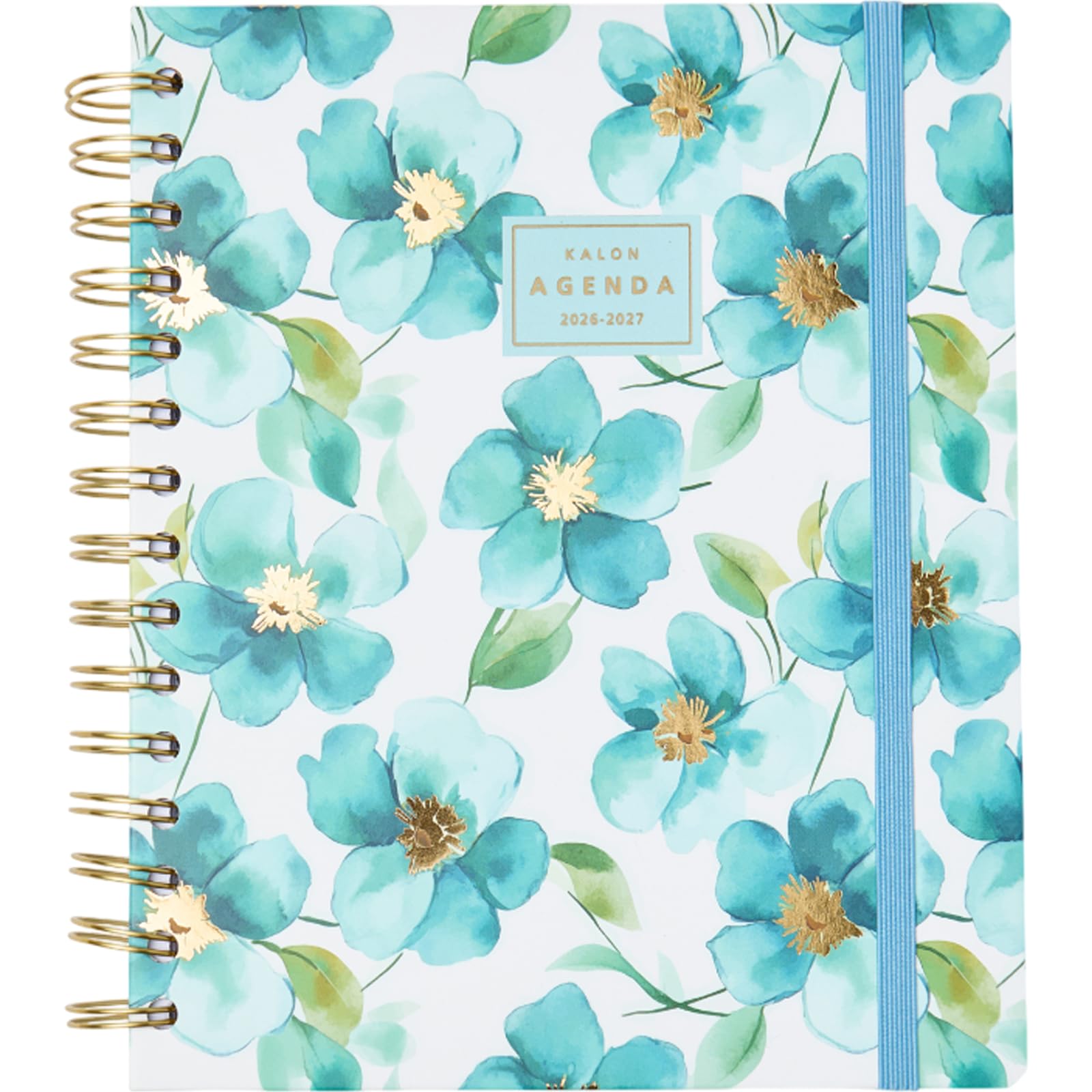 Q Kalon - School Diary 2026 2027 - September to June, Week per View, A5 (17x21 cm), Languages SPA, ENG, FRA, GER, Index with Months, Hard Cover, Double Spiral and Elastic, With Stickers - Petals — image 1