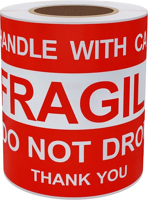 Hybsk 4x6 Inch Do Not Drop Thank You Fragile Stickers Handle with Care Adhesive Label 100 Per Roll (4*6")