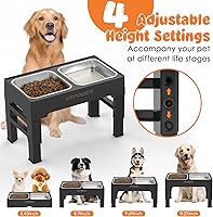 Vista 2 de URPOWER Cuencos elevados para perros, soporte elevado ajustable de 4 alturas con 2 cuencos grandes de acero inoxidable para alimentos y agua