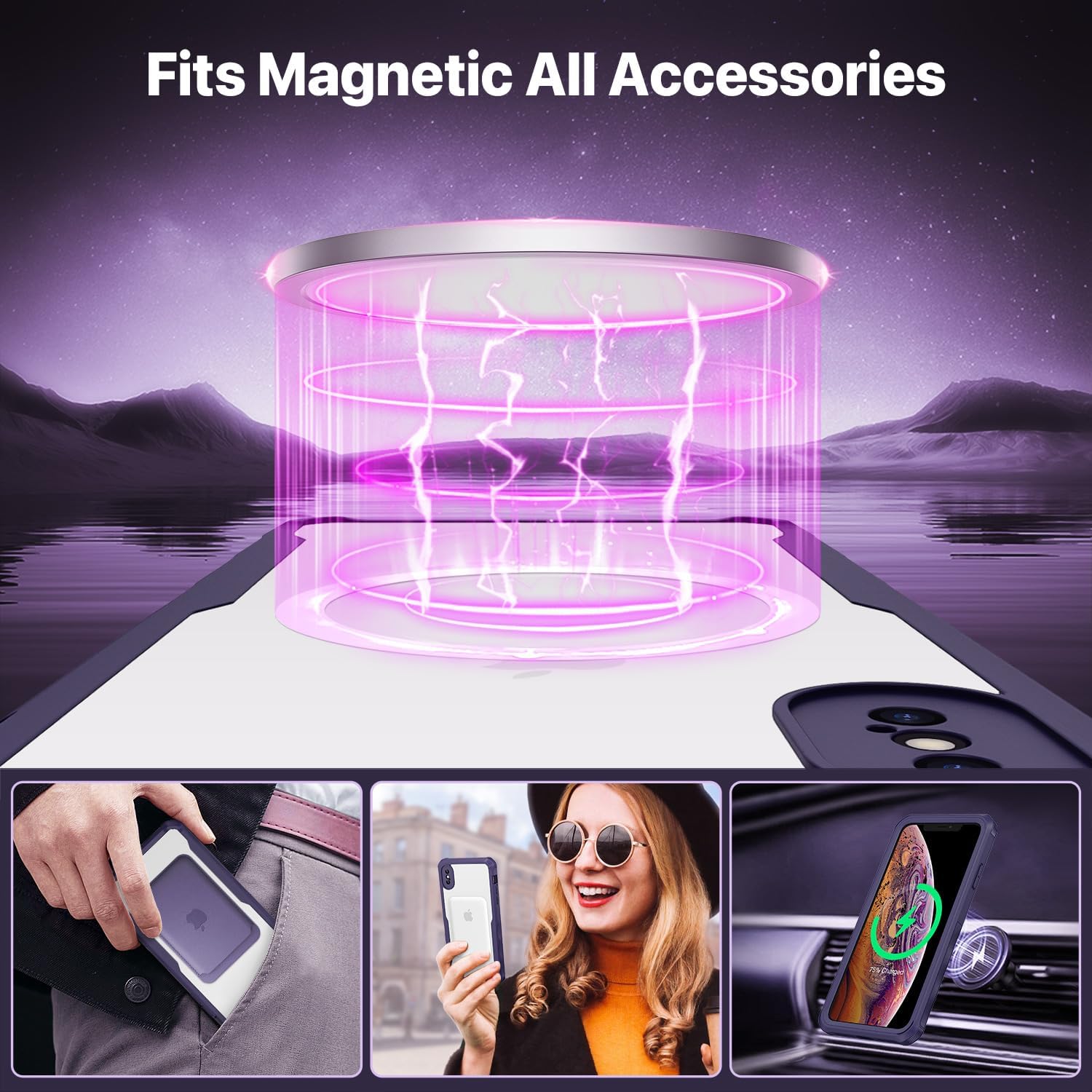 CENHUFO Privacy Magnetic for iPhone Xs Max Case, Full Body Phone Case Built-in 9H Tempered Glass Privacy Screen Protector [Compatible with Magsafe] Shockproof Protective Bumper Clear Cover - Purple image 4