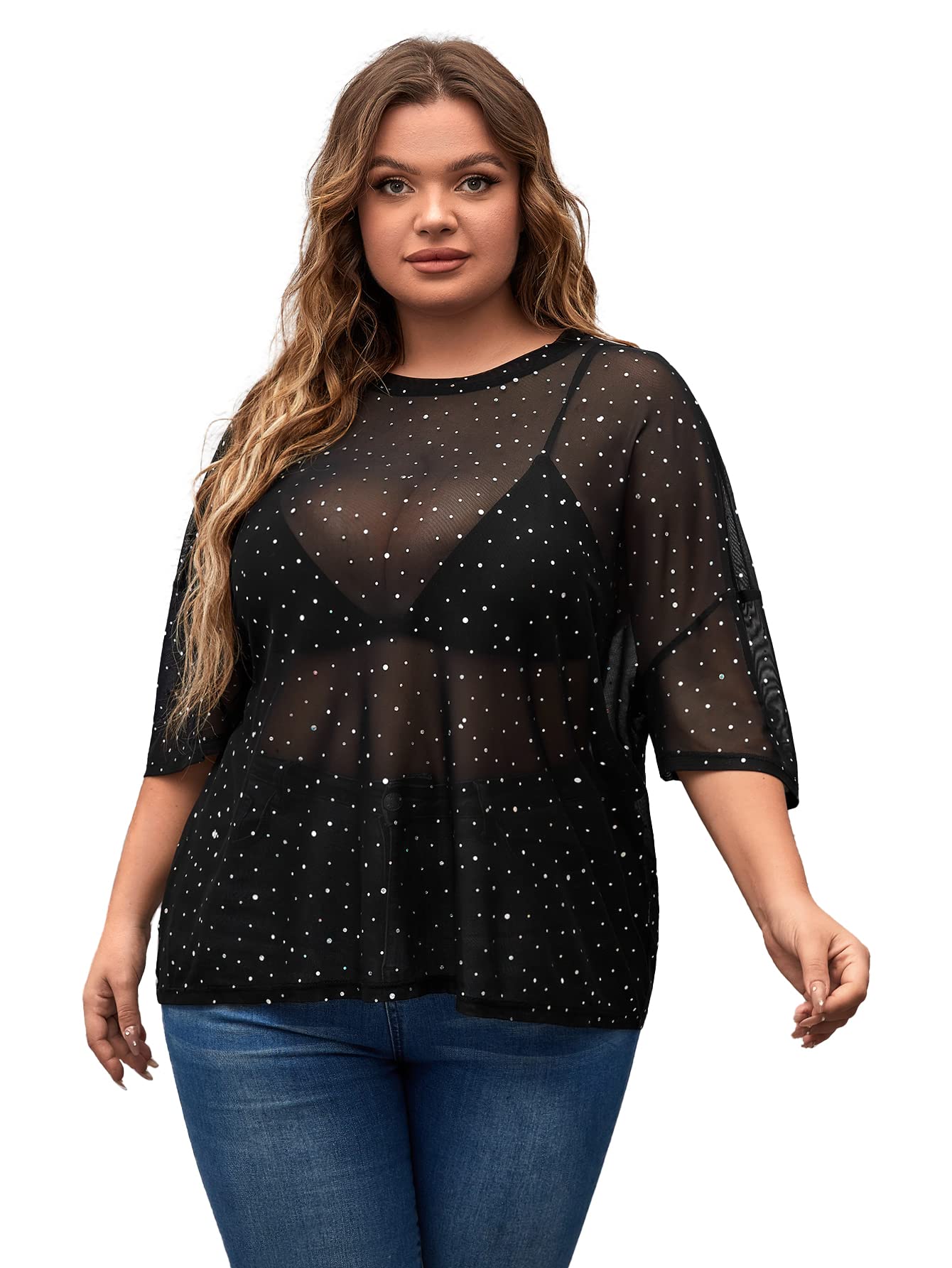 Makemechicwomens Plus Size Sequin Tops Concert Outfits Fall See