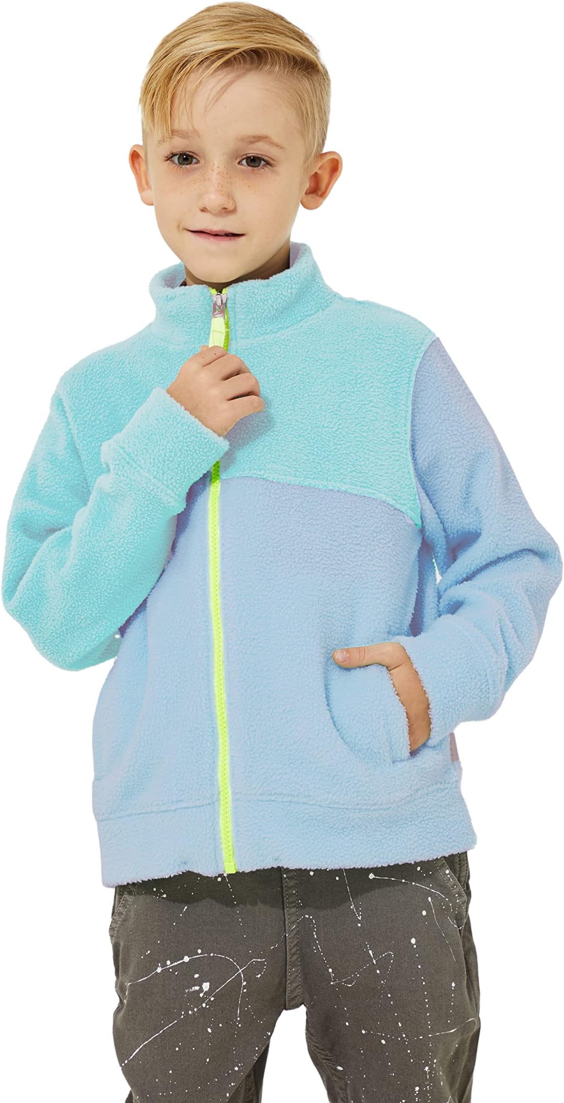 CHERRY CRUMBLEBright & Dull Mint Colourblock Fleece Boys Casual Welt Pocket Close-in Winter Warm Zipper Sweatshirt (7L-UZSWSHRT-7244)