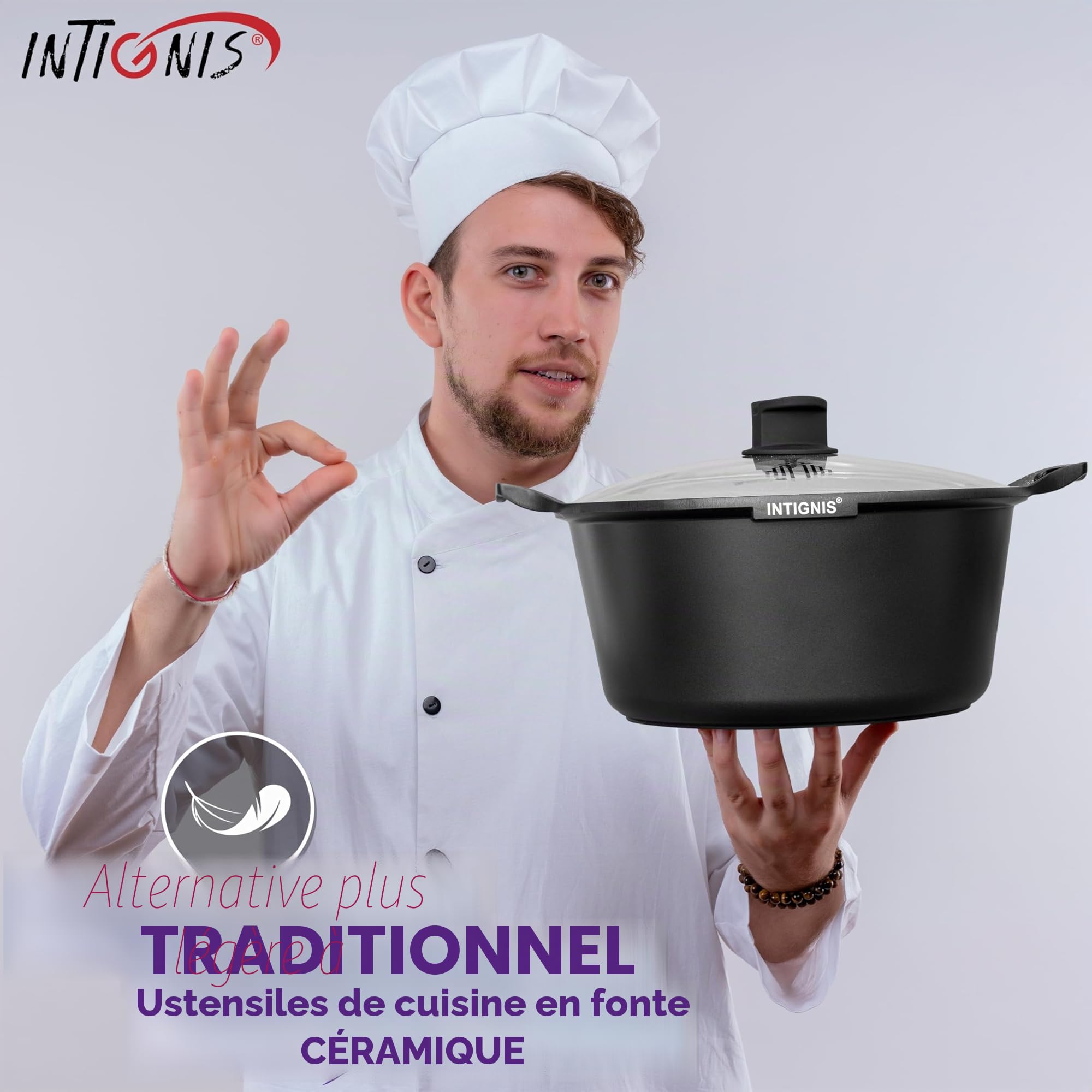 Cocotte avec couvercle – Grande 32 cm | 10 litres | 15 pouces – Compatible induction – Revêtement antiadhésif en céramique GREBLON sans produits chimiques