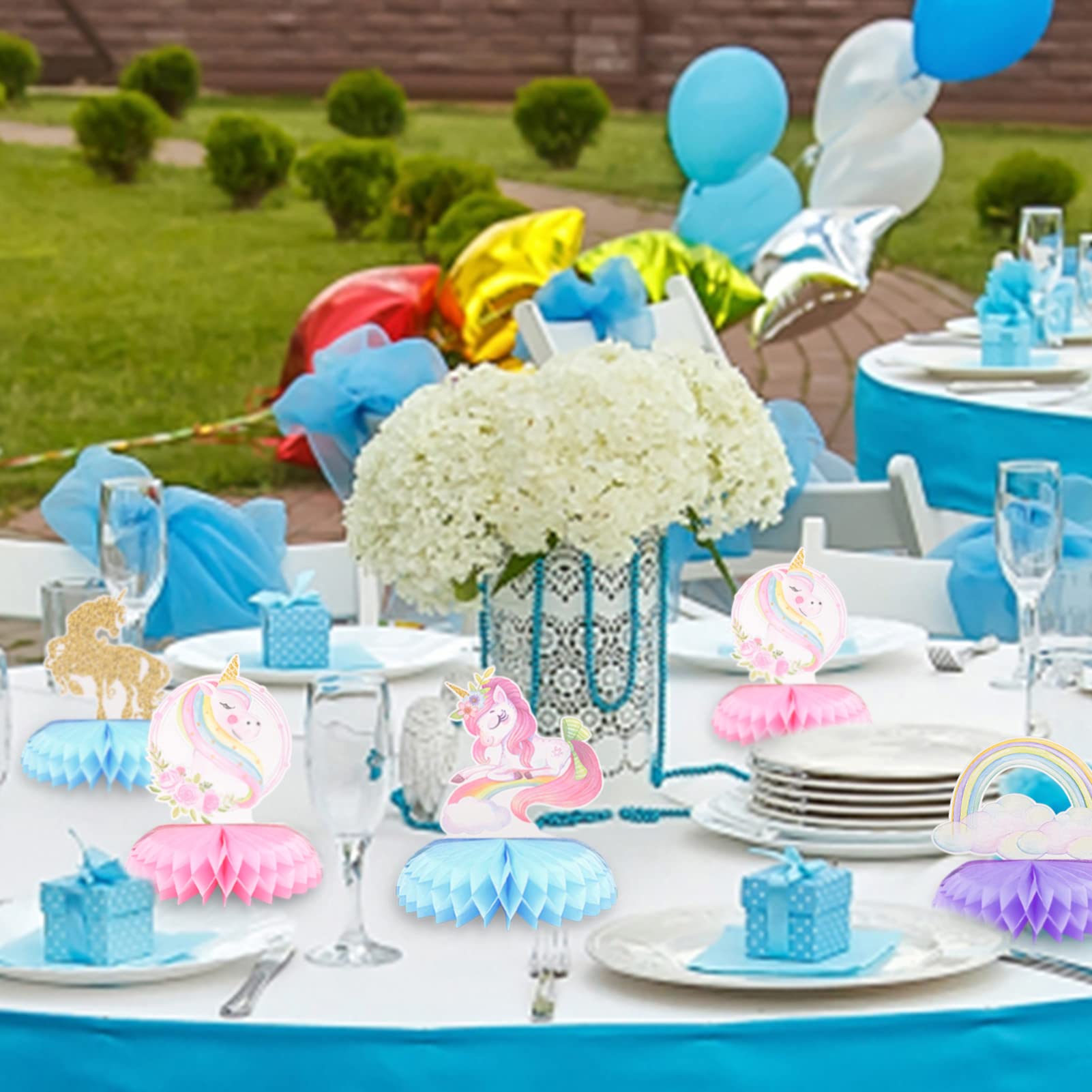 9 Piece Unicorn Honeycomb Centerpieces - 3D Table Topper Decor For Birthday, Baby Shower, Wedding