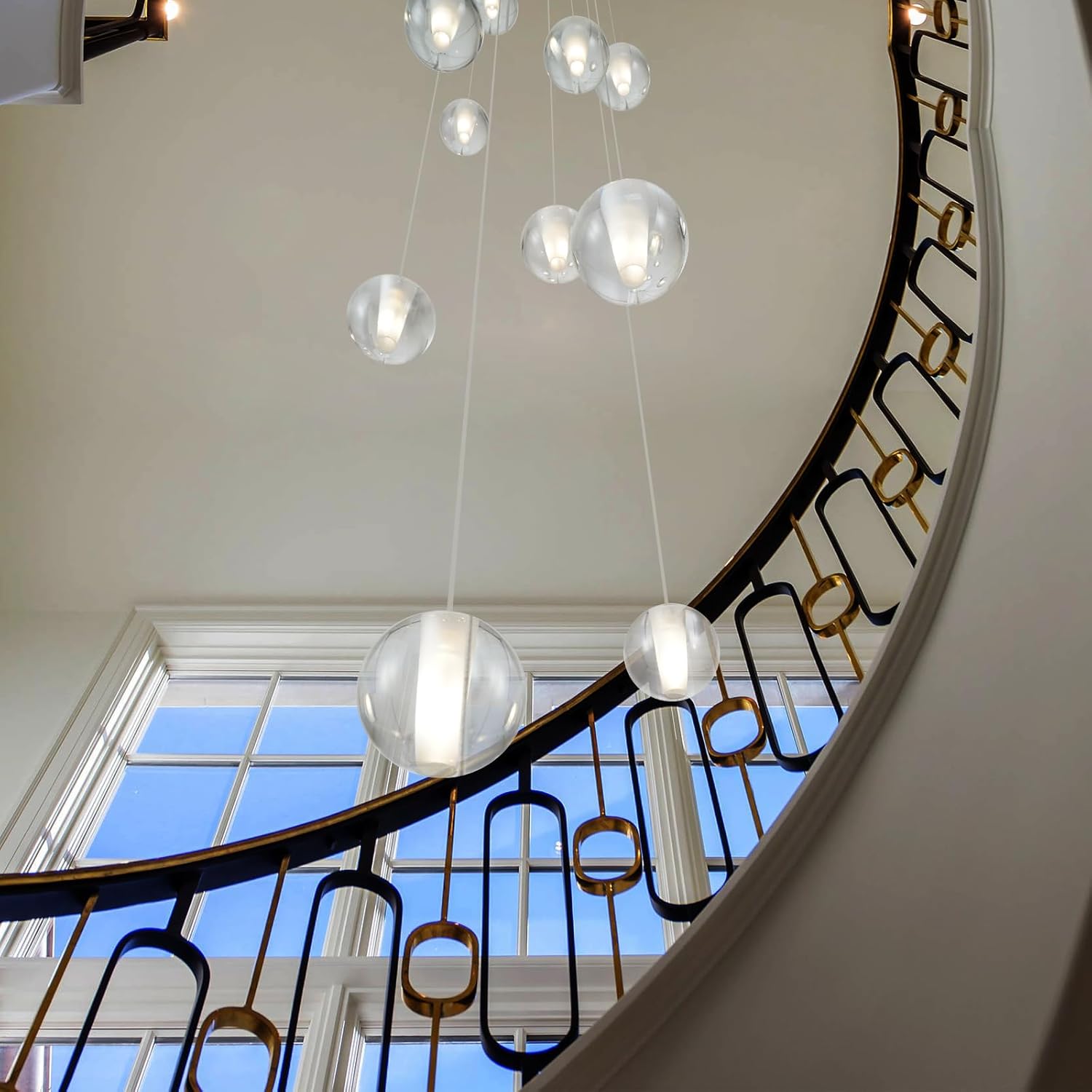 14 Lights Staircase Chandelier for High Ceiling, Dimmable Modern Crystal Raindrop Large Long Hanging Pendant Light for Stairwell Living Room Stair Foyer, Bulbs Included (Gold Canopy)