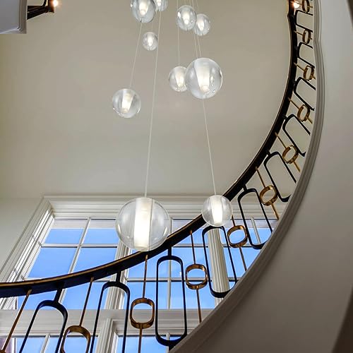 Miniatura 7 de Candelabro de escalera de 14 luces para techo alto, regulable, moderno, con forma de gota de lluvia de cristal, luz colgante grande y larga para