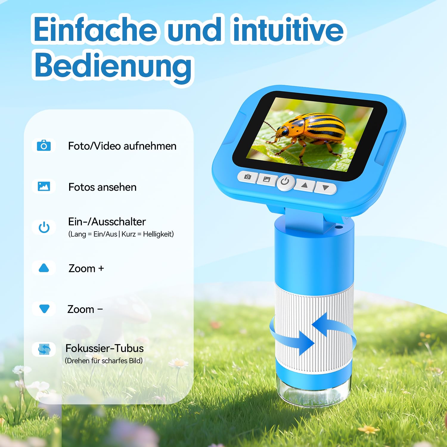 FINIBO Digitales Mikroskop für Kinder 1000X, 2,4″ Bildschirm, Kindermikroskop zum Lernen & Entdecken, mit USB Foto- & Videoaufnahme, Spielzeug ab 6 Jahre Jungen & Mädchen