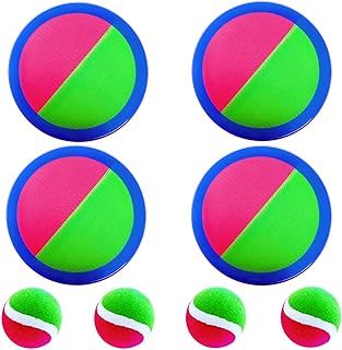 AppleRound Toss and Catch Ball Set (Hook and Loop), Kids Outdoor Games, Beach Toys, Backyard Sports, Paddle Ball Games, Party Gifts for Children Boys and Girls (Pack of 4 Paddles and 4 Balls)