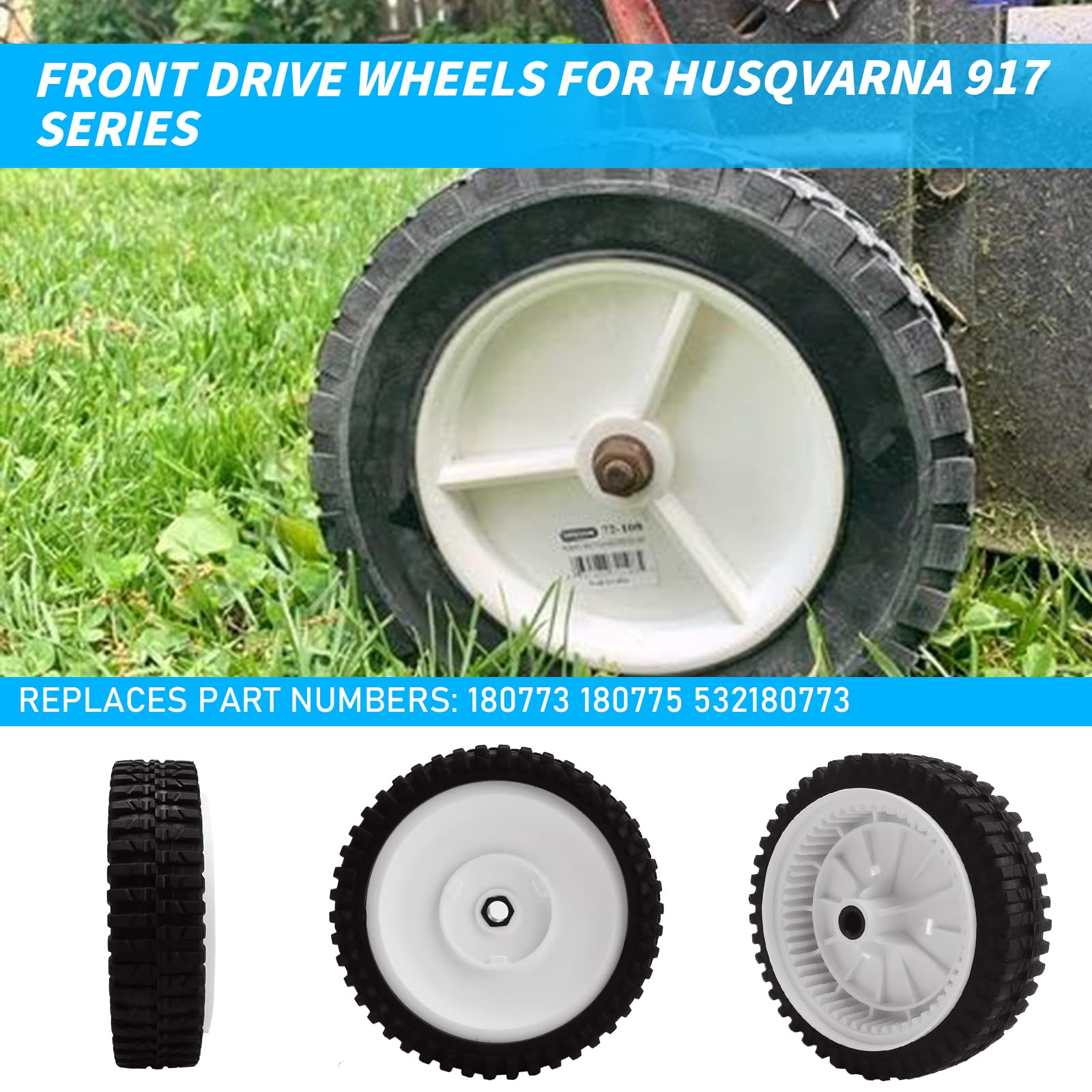 Ruedas delanteras para cortacésped para Craftsman 180773 532180773, para AYP Poulan 180775 532180775 blanco