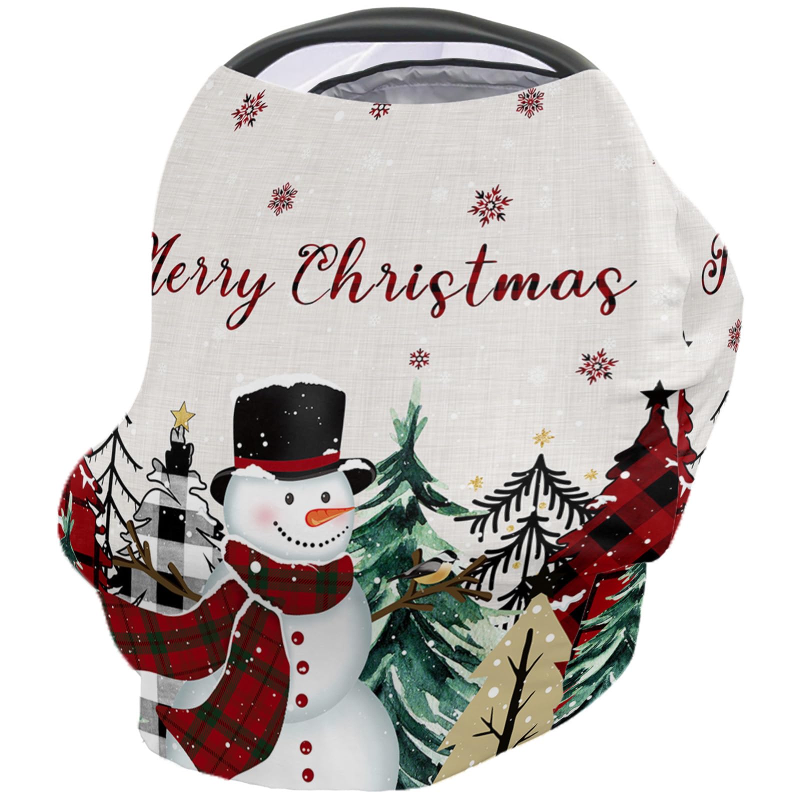 Nursing Cover for Breastfeeding Scarf, Vintage Snowman Snowflake Xmas Tree Merry Christmas Baby Car Covers Super Soft Multi Use for Canopy Shopping Cart Cover Blanket Stroller Cover