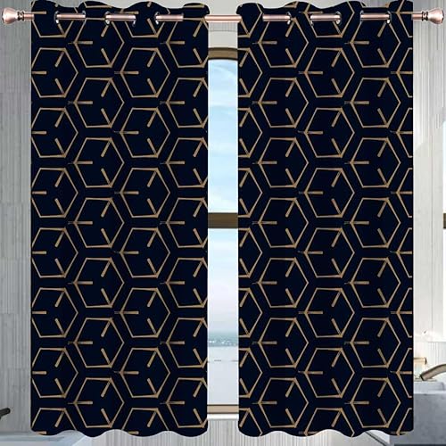 Cortinas negras para sala elegantes modernas, línea geométrica de celosía, puertas de acordeón modernas, decoración oscura para habitación, 55