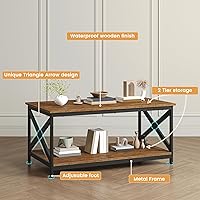 Vista 7 de Bigbiglife Juego de 3 mesas de centro para sala de estar, mesa auxiliar industrial de diseño X y 2 mesas auxiliares, juego de mesa de sala de estar