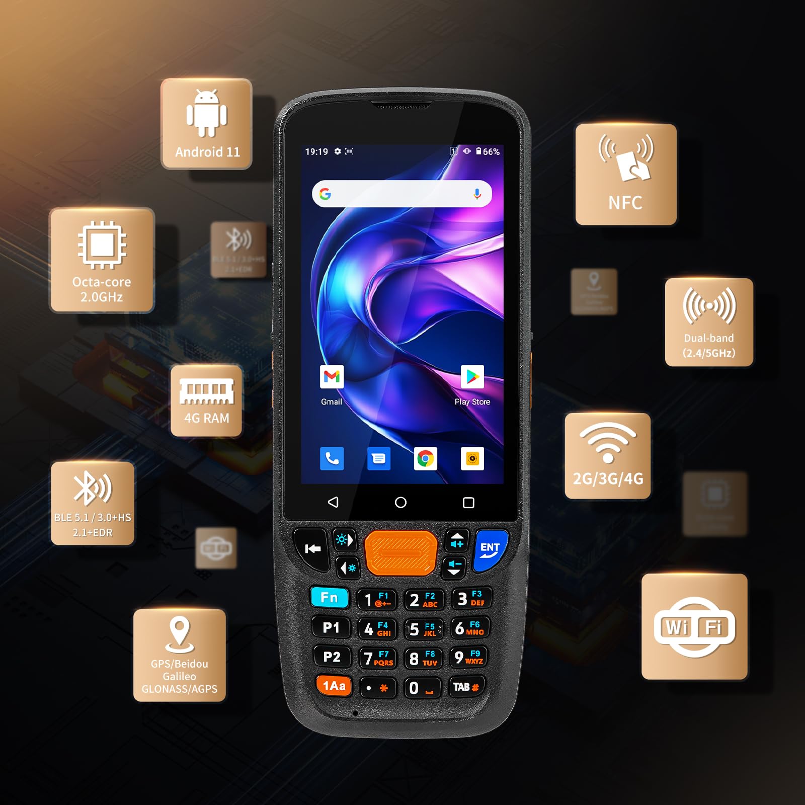 NETUM Android 11 Przenośny Skaner Kodów Q500 4+64GB Komputer Mobilny, Silnik Honeywell HS7 1D 2D, 4" Ekran Dotykowy z 23 Klawiszami, IP67 Wi-Fi 4G BT NFC PDA do Inwentaryzacji, Magazynu, Handlu