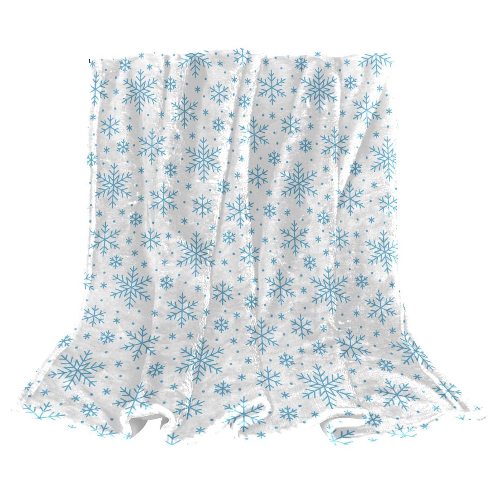 Couverture polaire de Noël flocons de neige bleus jeté de lit doux pour canapé chambre 150x200cm