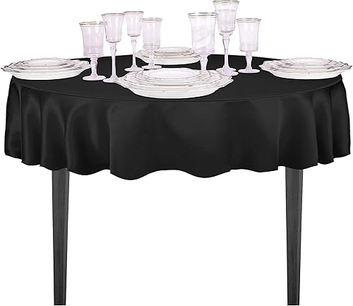 Miniatura 4 de LinenMantel de satén de 90 pulgadas, redondo, color negro