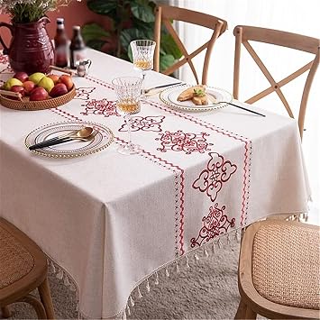 American Tablecloth European Cotton and Linen Embroidery Rectangular Table Cloth Coffee Table and Table Cloth Color A, Size 130 * 130cm