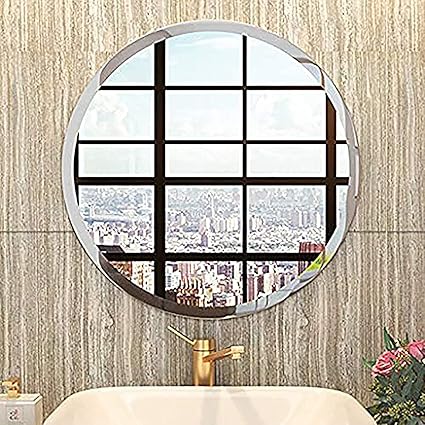 Art Street Frameless Beveled Glass Wall Mirror for Bathroom in Round Shape,Wall Mirror for Bedroom -Size 17 x 17 Inches