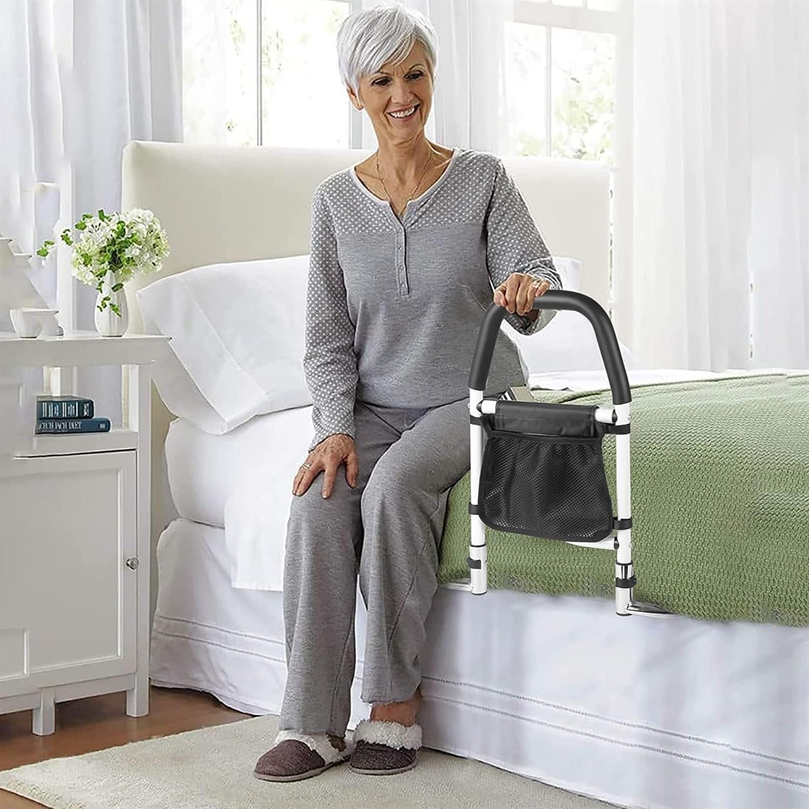 Sponde di Assistenza al Letto for Anziani Sponda del Letto con Custodia for Organizer e Cinghia di Ancoraggio Maniglia Medica di Sicurezza for Letto for Evitare Cadute King Queen Full & Twin