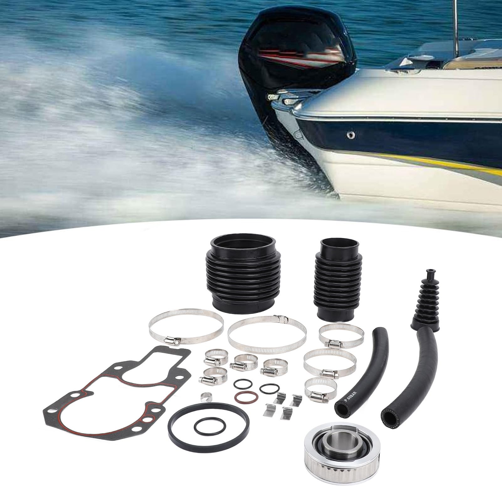 Kit de Fuelle de Sello de Espejo de Popa, Reemplazo de Rodamiento de Cardán, Caucho de Grado Marino, Acero Inoxidable para Barcos Mercruiser Alpha One Gen 1