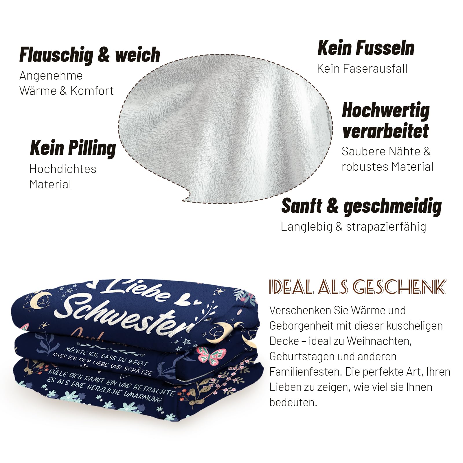 Geschenke für Schwester, Schwester Geschenk, Schwester, Schwester, Geburtstagsgeschenke, Kuscheldecken Geschenke, Schwester Decke 152cm x 127cm(Marineblau)