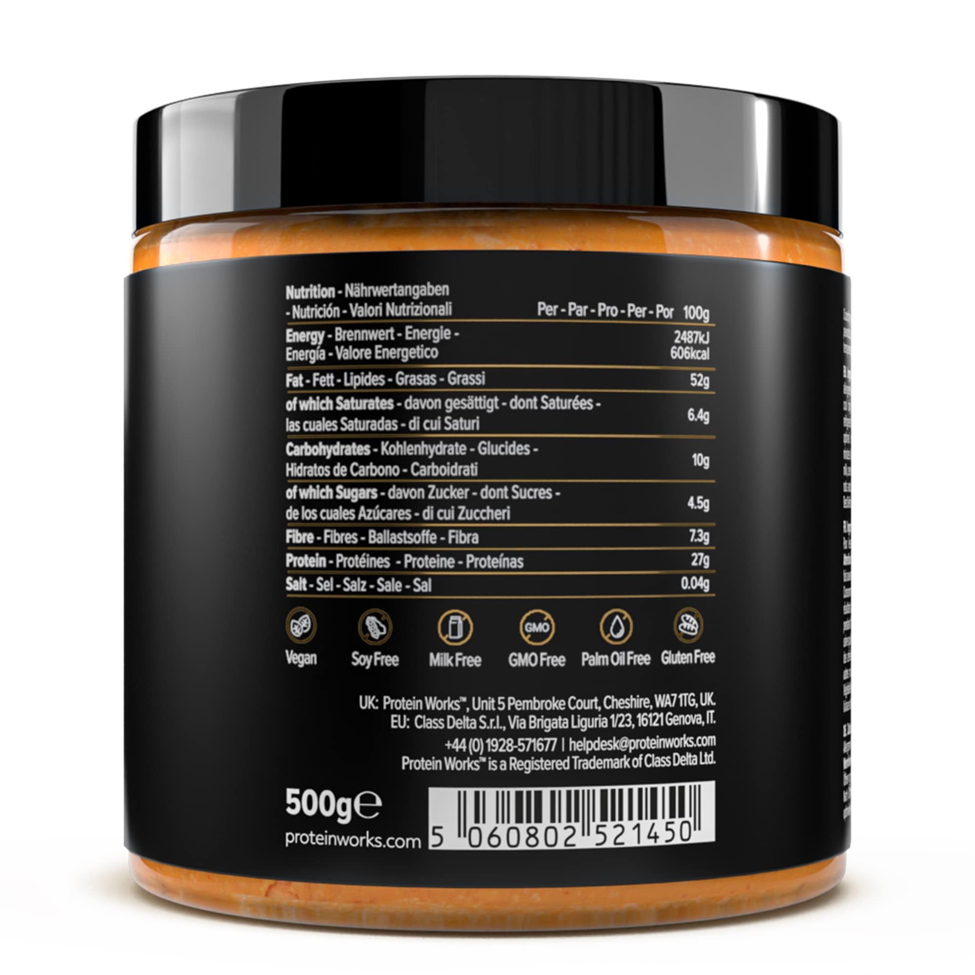 Protein Works, Burro di arachidi Croccante, Peanut Butter naturale al 100%, Vegano, Senza zuccheri aggiunti, conservanti od olio di palma, Protein Works, 500g