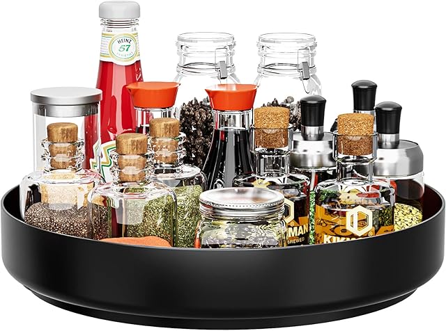 EKNITEY Lazy Susan Turntable Organiser - 33cm(13 inch) Diameter Rotating Spice Rack Metal Seasoning Storage for Cabinet Cupboard Pantry Kitchen