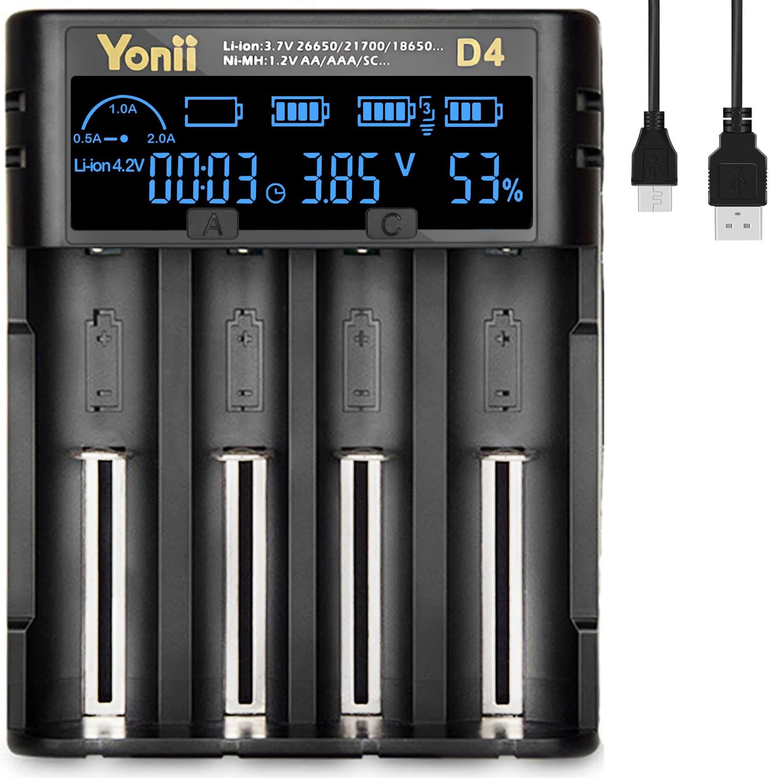 Amazon.com: 18650 Battery Charger, 2 Bay Battery Charger with Smart LCD ...