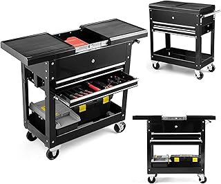 COSTWAY Rolling Tool Cart, 4-Tier Tool Chest Box Cabinet on Wheels with Sliding Top, Lockable Drawers and Handle, Heavy Duty Steel Tool Storage Organizer for Garage Warehouse Workshop