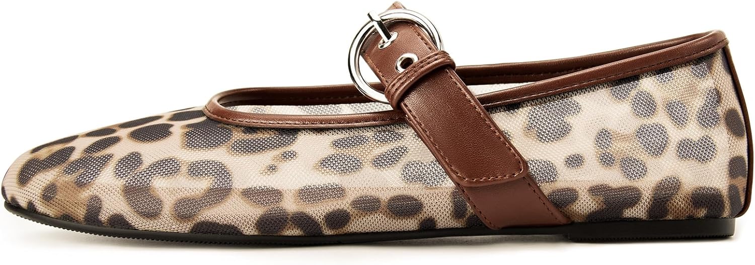 Leopard Flats for Women Mesh Flats Ballet Flats Mary Jane Flats Women's Dress Shoes Ballet Shoes