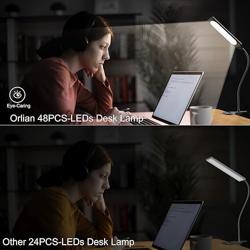 Miniatura 3 de Lámpara de escritorio con clip, lámpara de escritorio LED, 3 modos de color, 14 brillos regulables, lámpara de mesa regulable, clip de metal, cuello