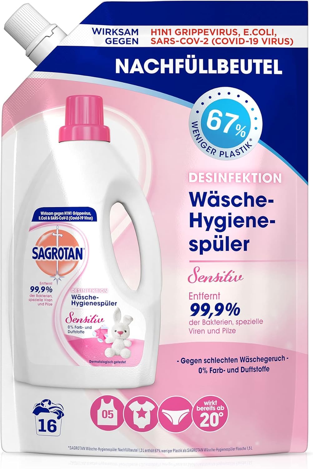 Sagrotan Wäsche-Hygienespüler Sensitiv Waschmittel-Zusatz - 1,5l & Sagrotan Wäsche-Hygienespüler Sensitiv Nachfüller 5 x 1,2l