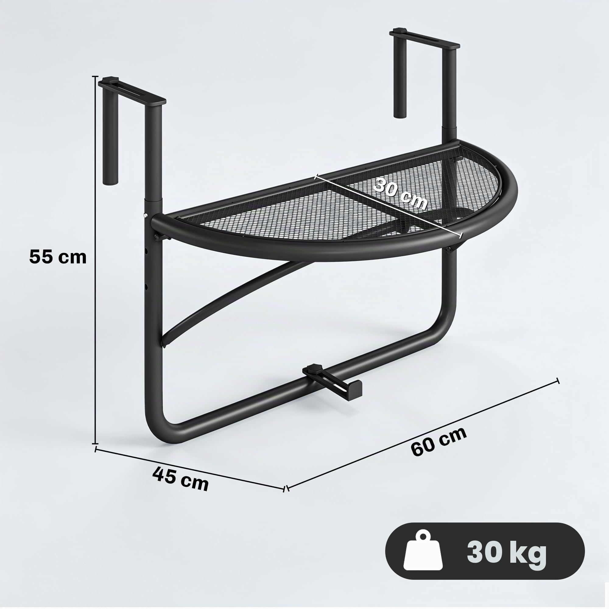 Outsunny Balkonhängetisch Hängetisch Gartentisch höhenverstellbar halbrund Ø30 cm Terrasse Metall Weiß L60 x B45 x H50 cm