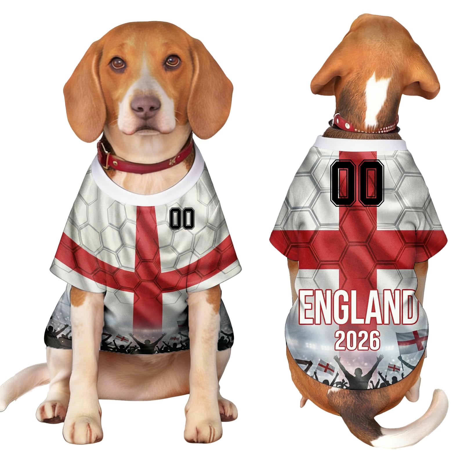 Custom Dog T-Shirt, Personalised 2026 World Cup Football Pet Jersey, National Flag & Number Print, Breathable Pullover for Small Medium Dogs XS-5XL, Outfit Gifts for Football Lovers (England)
