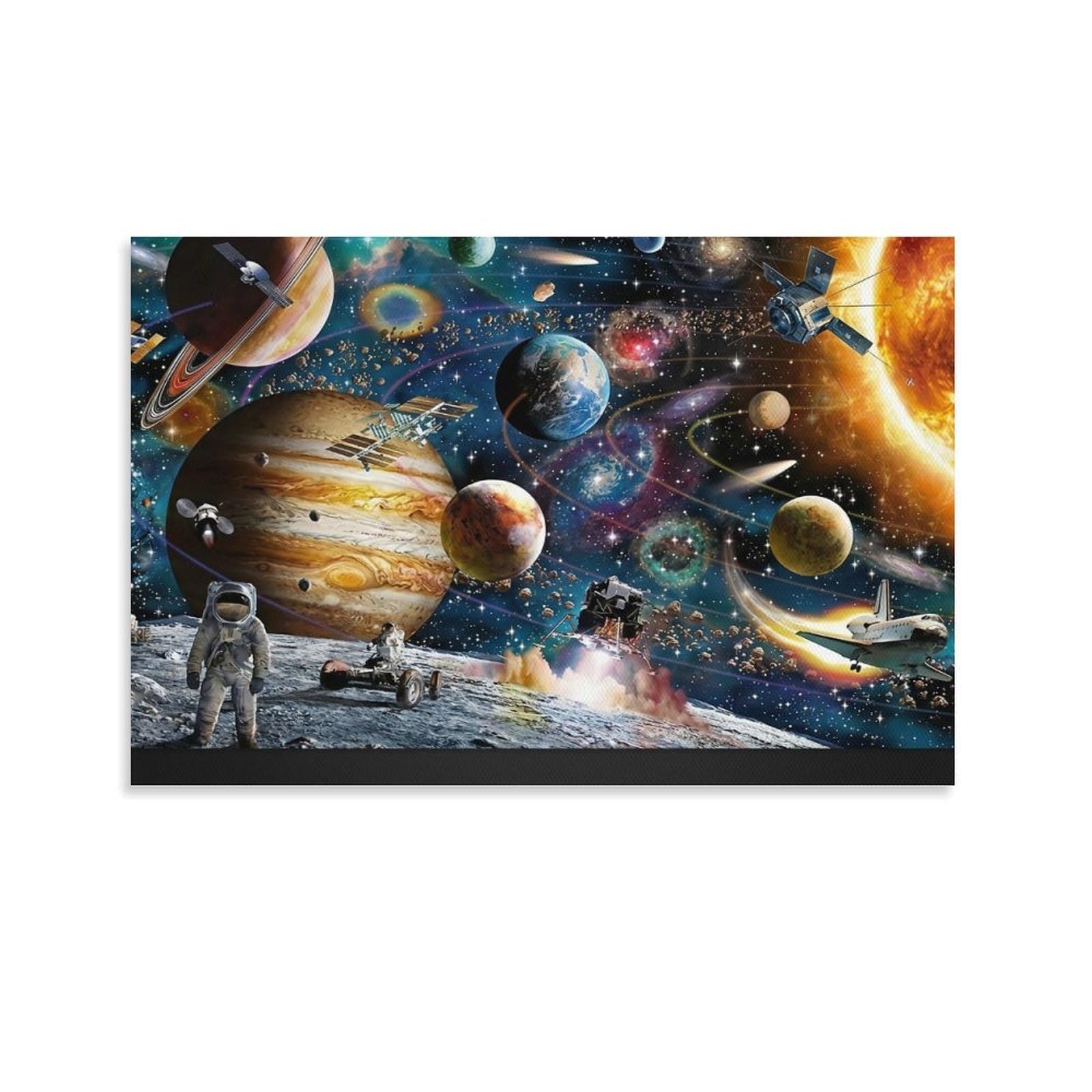 CPLVKWRQJ Space Exploration Scene Single Piece Astronaut And Planets Colorful Space Scene Canvas Print - Kitchen Canvas Wall Decor Easy to Clean Removable Focal Point 16x24inch(40x60cm)