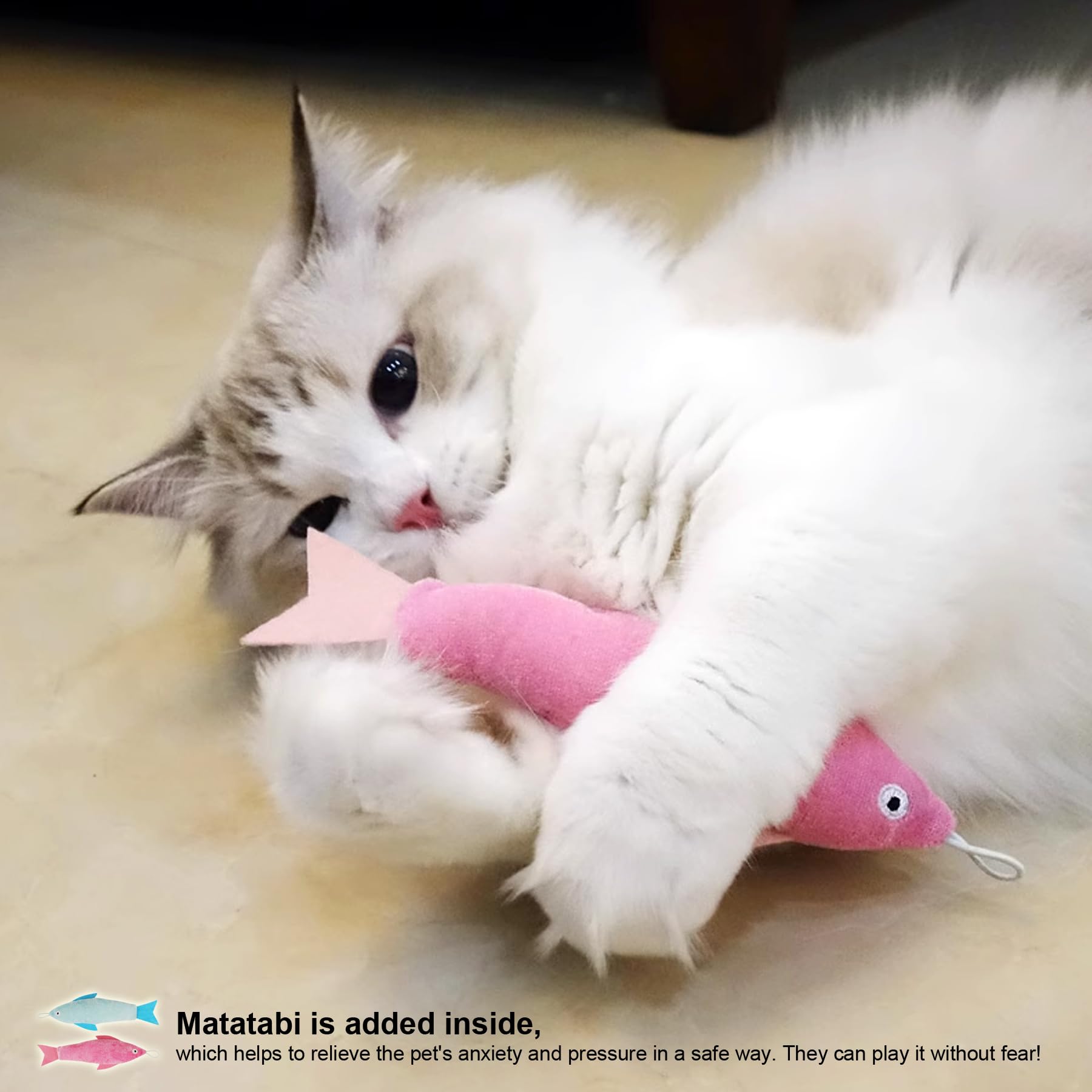TTcat Katzenminze Matatabi Spielzeug für Katzen und Kätzchen, Katzenspielzeug für Indoor-Katzen, Katzen-Kicker-Spielzeug (Fisch*2)