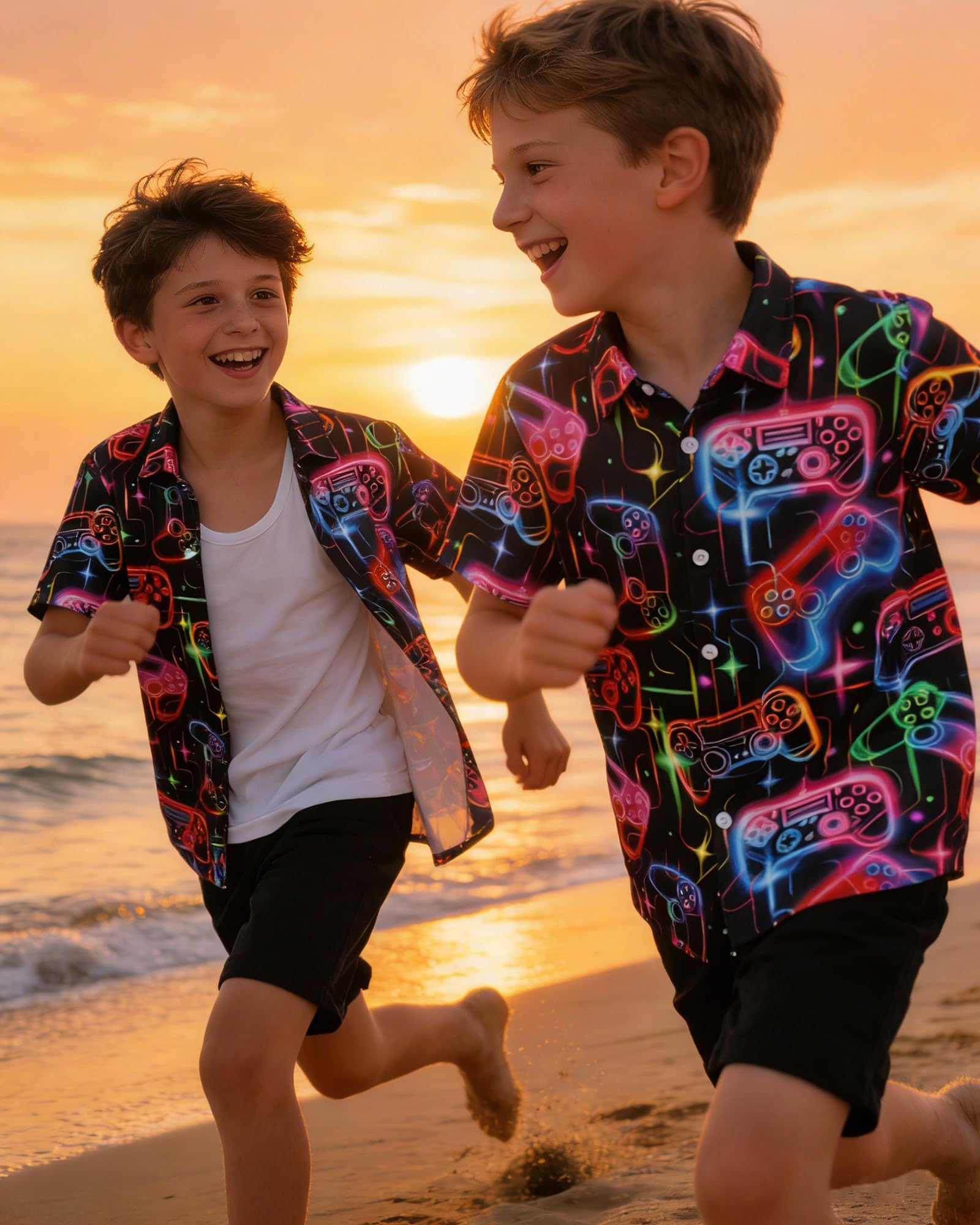 Fanient Chemise à manches courtes pour garçon - Chemise de loisirs - Imprimé fluo - Chemise quotidienne pour enfants de 7 à 14 ans
