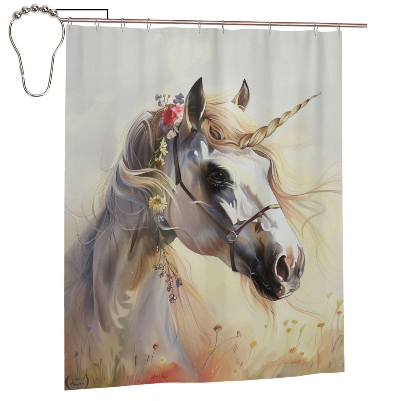 BWWHCCTI Cute Horses Printed Shower Curtain With 12 Iron Hooks Opaque Quick Drying Waterproof Shower Curtains Sets For Bathroom 152x183 Cm