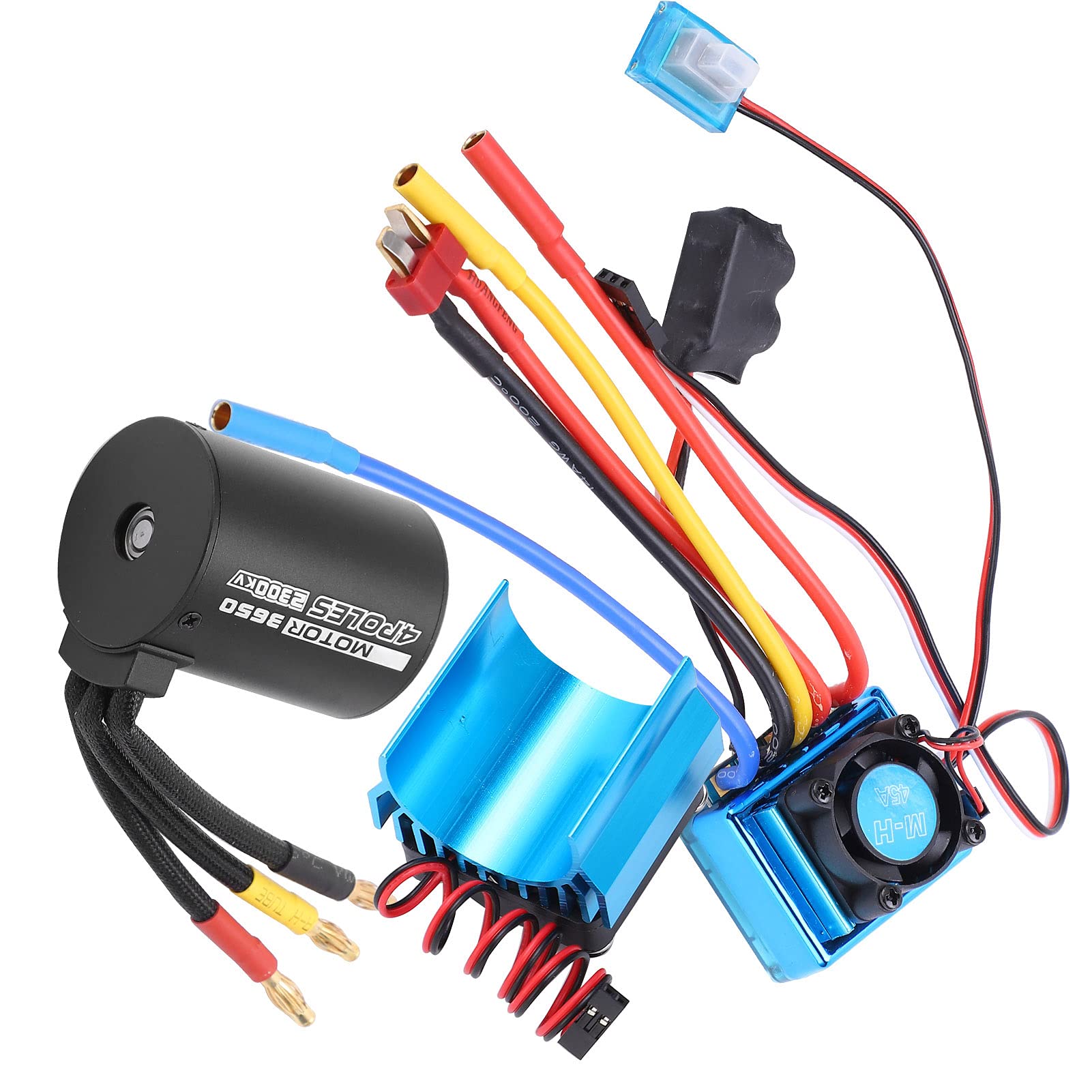 TOPINCN 2300KV 3650 Motor sin Escobillas 45A ESC Conjunto Combinado Impermeable con Disipador de Calor para Vehículos 1/10 RC