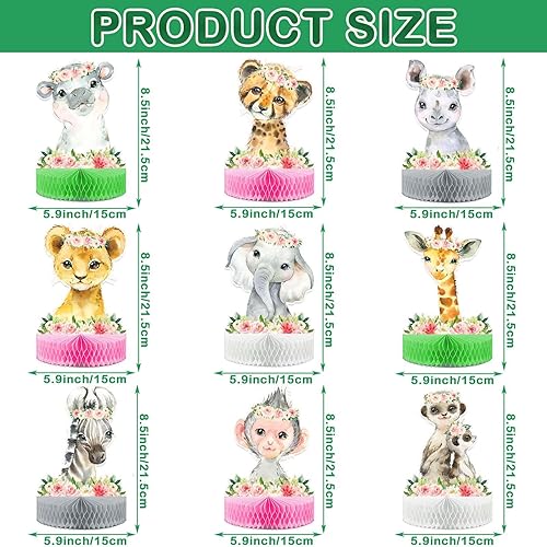 Miniatura 2 de 9 centros de mesa de panal de animales de la selva, decoraciones de mesa de baby shower de safari para niñas y niños, suministros de fiesta de