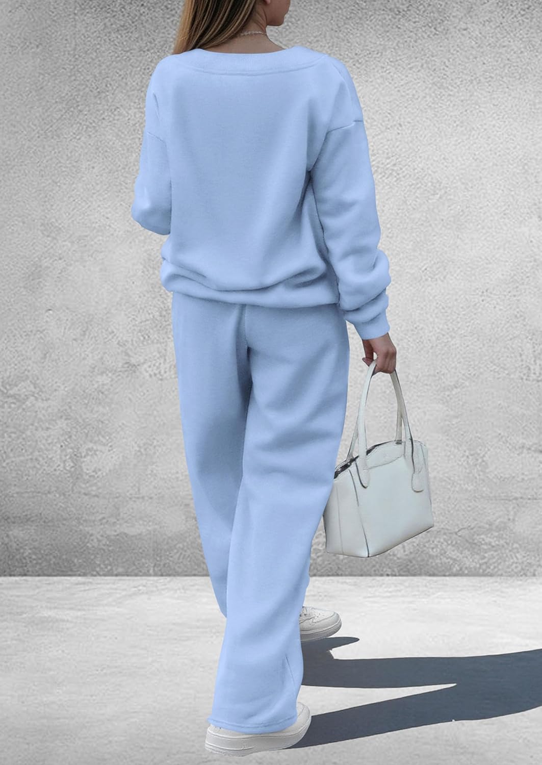 PRETTYGARDEN Casual Winter Two Piece Sets for Women 2026 V Neck Sweatshirt Loose Wide Leg Pants Tracksuit Knit Fall Outfits - Image 2