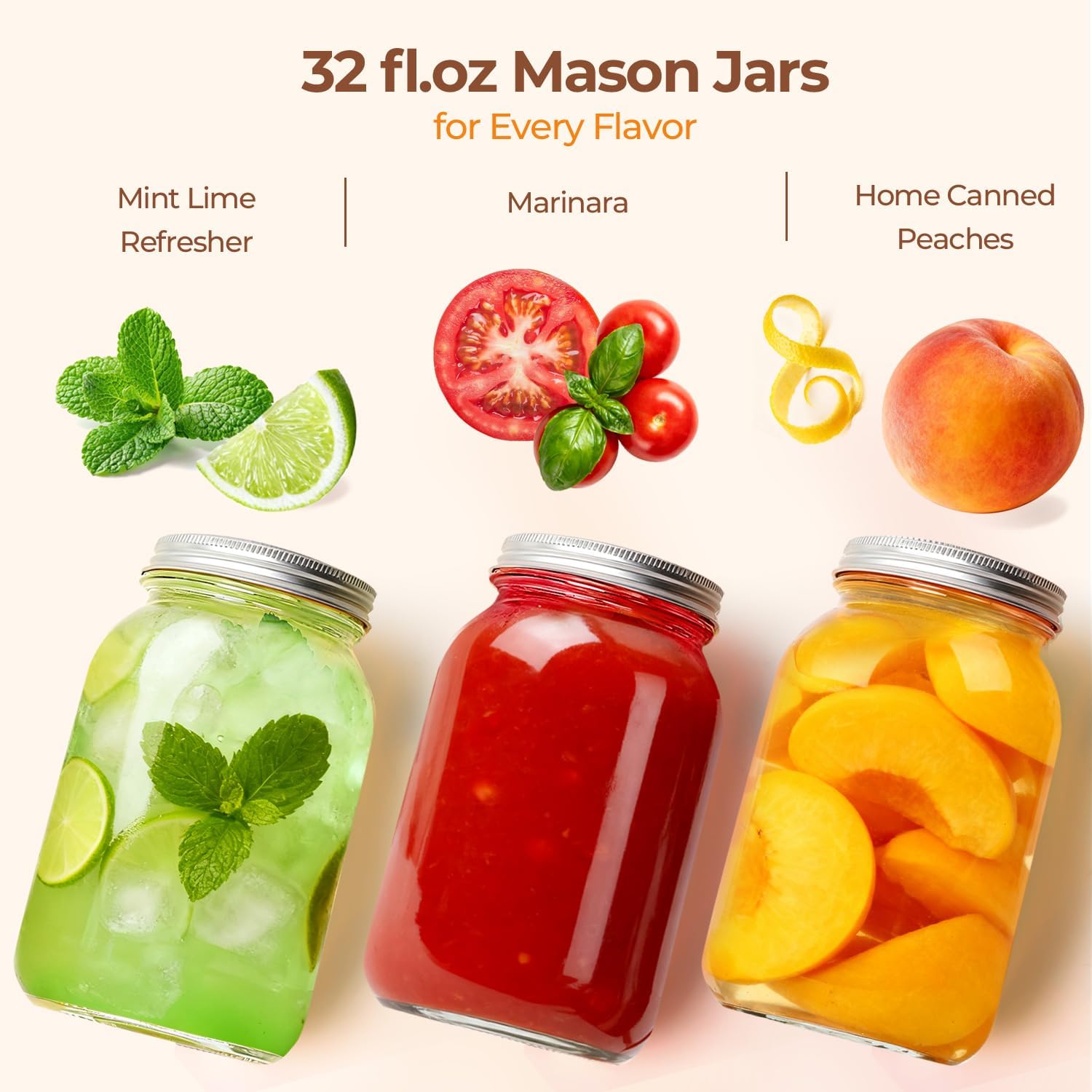 ComSaf Wide Mouth Mason Jars 32 oz with Lids 2 Pcs, Quart Mason Jars with Seal Band, Large Glass Jars, Large Canning Containers for Pickles, Jams, Sauces, Salsa, Sourdough, Salad, Suntea, Food Storage - Image 5