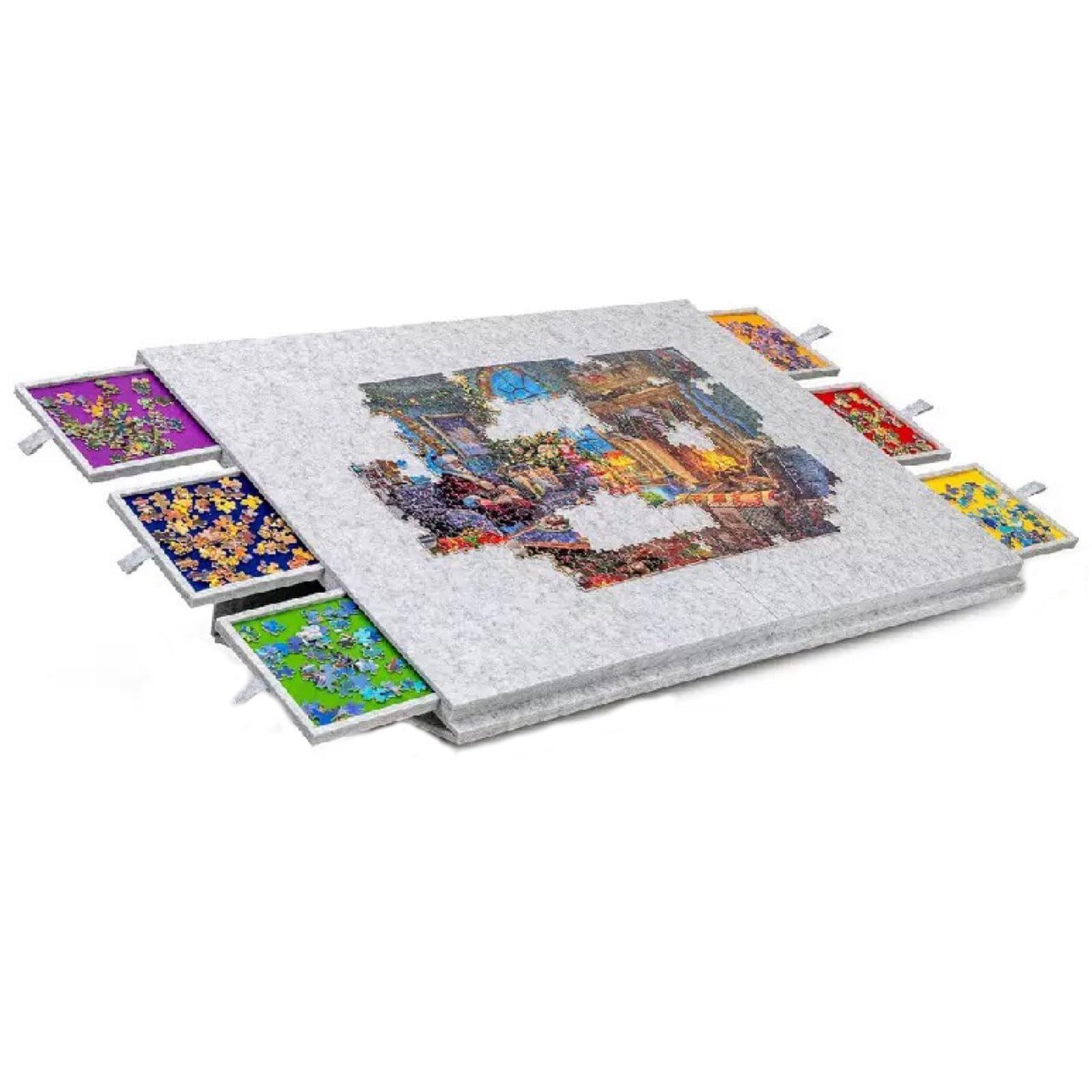 Filcowa tablica do puzzli z szufladami, przenośna układanka na 2000 sztuk, składana mata do puzzli, antypoślizgowa tablica do sortowania puzzli dla dorosłych i dzieci, do organizowania i