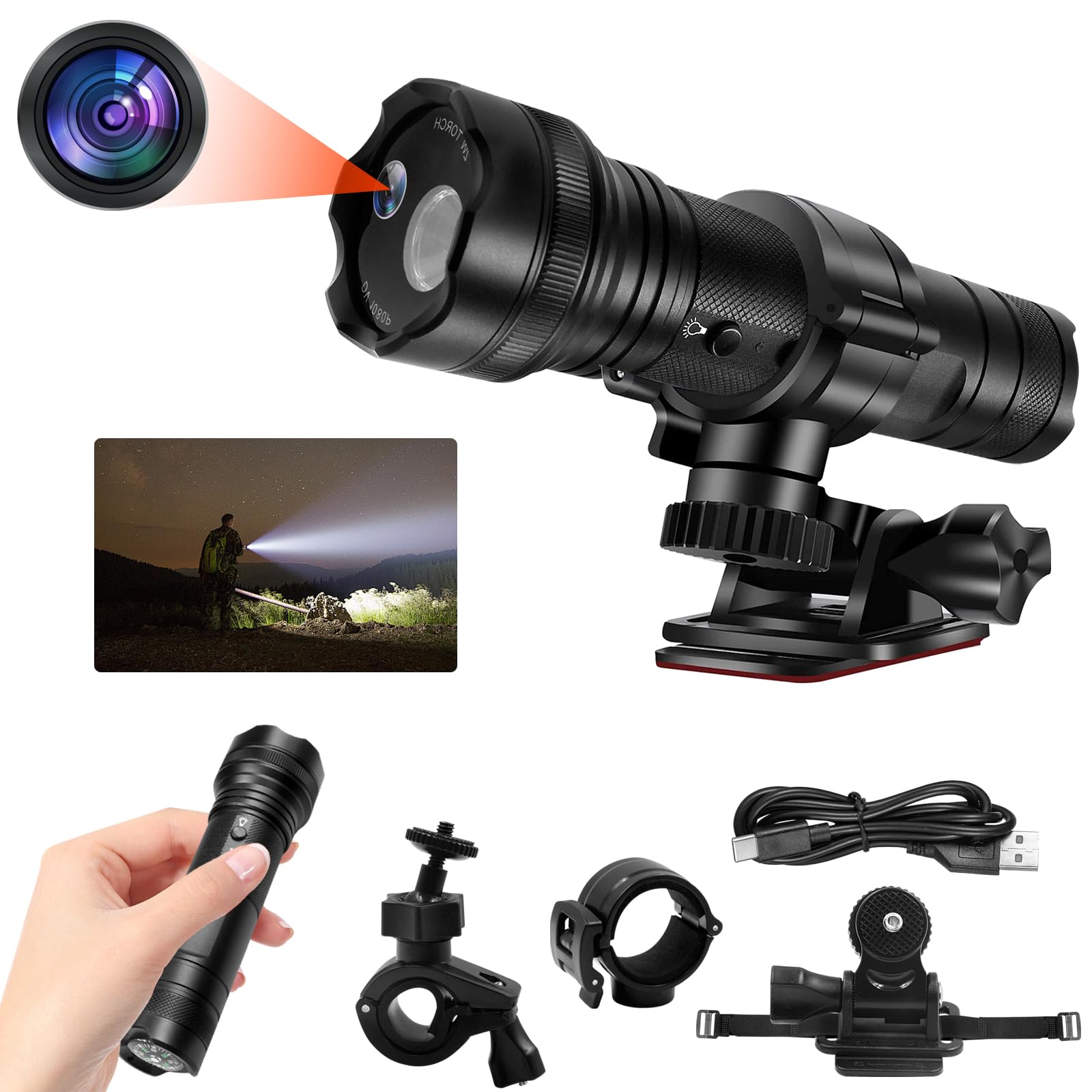 Camera Sport 1080P 120° avec Lampe, 2600mAh 11h Autonomie