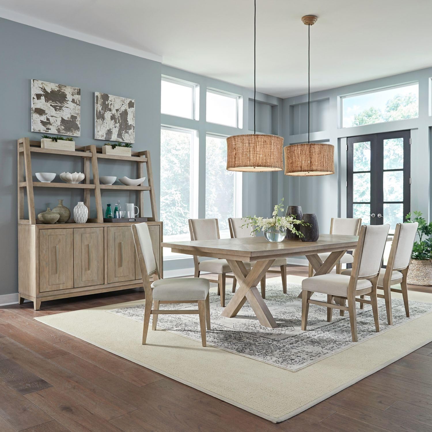Liberty Furniture Brentwood 7 Piece Double X Pedestal Table Dining Room Set Contemporary 6 Upholstered Chairs by LIBERTY FURNITURE INDUSTRIES, INC. – Model 789-DR-72PS
