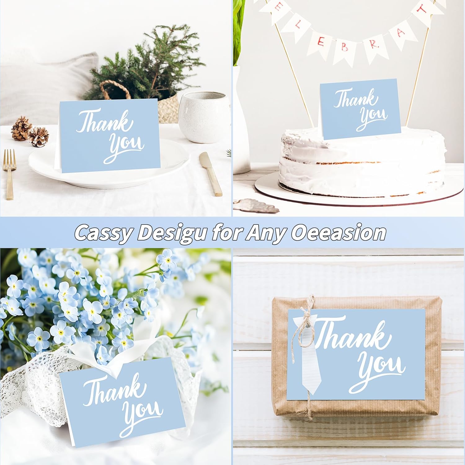 600 Pcs Light Blue Thank You Cards Bulk with Kraft Envelopes and Stickers 4x6 Inch Blank Thank You Notes Box Set Minimalistic Design for Business Wedding Baby Shower Graduation Bridal Shower Birthday - Image 4