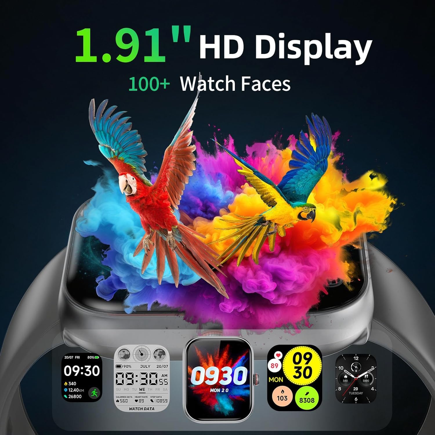 Reloj inteligente para hombre y mujer, 1,91 pulgadas, HD, con Alexa y función de teléfono, 100 modos de deporte, reloj inteligente, pulsómetro, monitor de sueño, podómetro, resistente al agua IP68