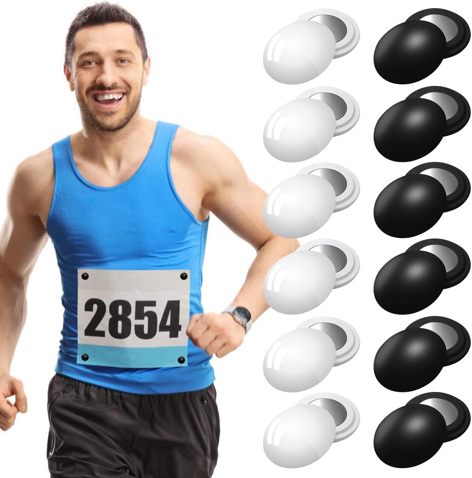 BYZESTY 12 Pieces Running Bib Magnets, Running Back Magnets, Magnetic Clips to Fix Marathon Bib, Marathon and Half Marathon