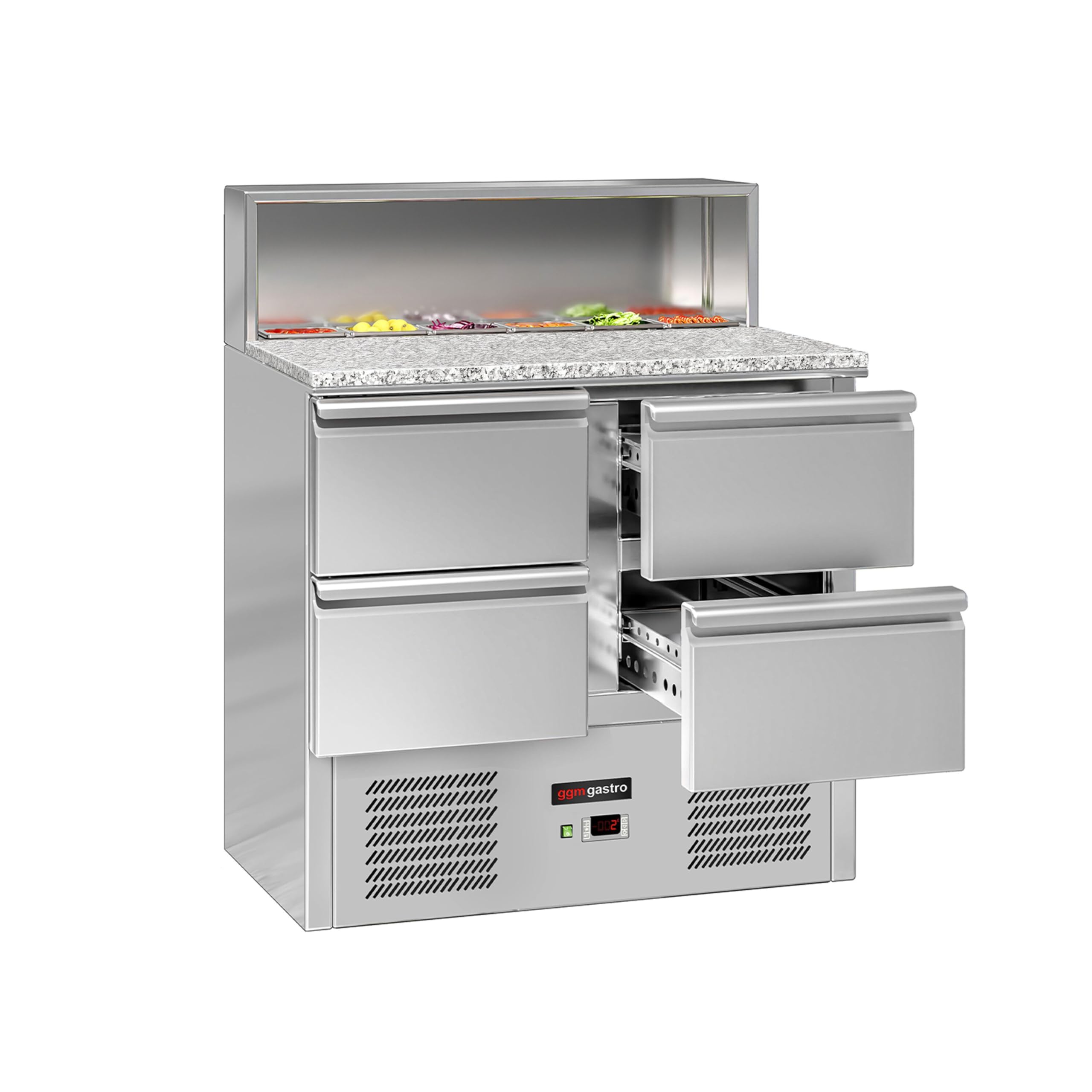 GGM Gastro | SAG97GND#2#SBG1212#07 | Saladette ECO - 903mm - 4 Schubladen - mit Edelstahlaufsatz für 5x GN 1/6